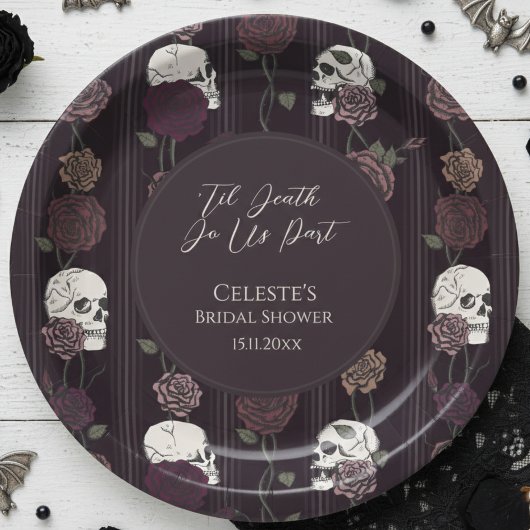 ’Til Death Do Us Part Gothic Skull & Rose Wedding Papieren Bordje