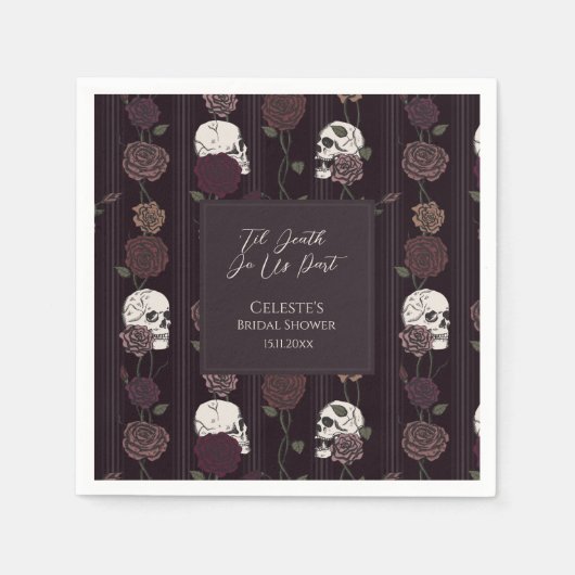 ’Til Death Do Us Part Gothic Skull & Rose Wedding Servet (Voorkant)