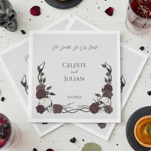 Til Death Do Us Part Gothic Skull & Rose Wedding Servet
