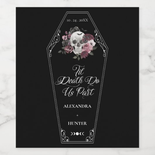 Til Death Do us Part Halloween Gotische Bloemen Sc Wijn Etiket (Enkel label)