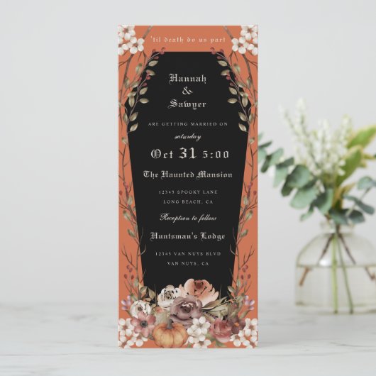 'Til Death Do us Part Halloween Wedding Coffin Inv Kaart (Staand voorkant)