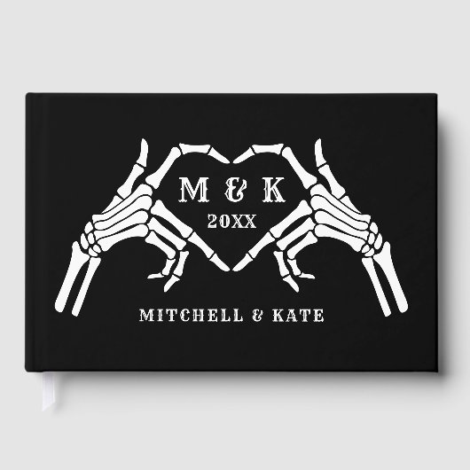 Til Death Do us Part Hart Hand Zwart Bruiloft Gastenboek (Voorkant)