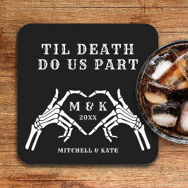 Til Death Do us Part Hart Hand Zwart Bruiloft Kartonnen Onderzetters