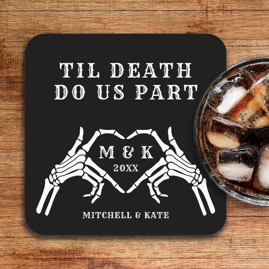 Til Death Do us Part Hart Hand Zwart Bruiloft Kartonnen Onderzetters