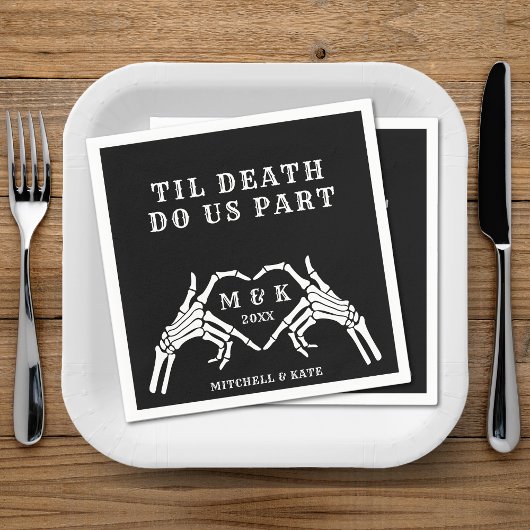 Til Death Do us Part Hart Hand Zwart Bruiloft Servet
