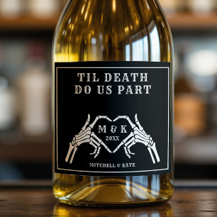 Til Death Do us Part Hart Hand Zwart Bruiloft Sparkling Wijnetiket
