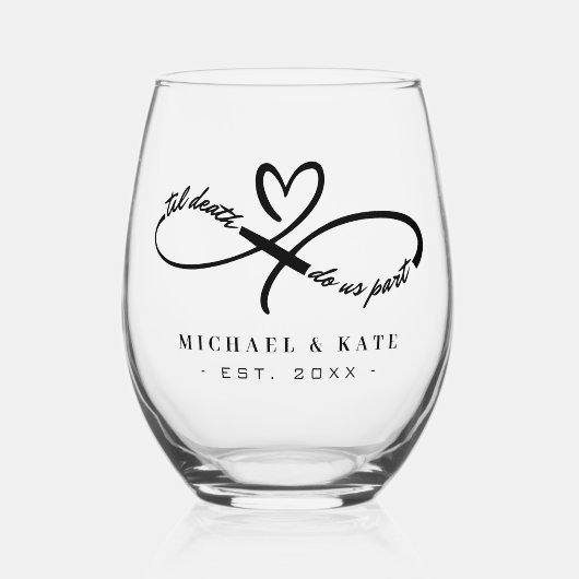 Til Death Do us Part Infinity Symbool Hart Bruilof Wijnglas Zonder Voet (Voorkant)