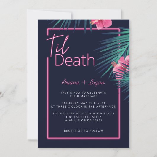 Til Death Do us Part Neon Pink Tropische bruiloft Kaart (Voorkant)