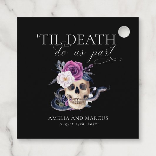 'Til Death Do US Part Paars & Black Wedding Invdin Bedankjes Labels (Achterkant)
