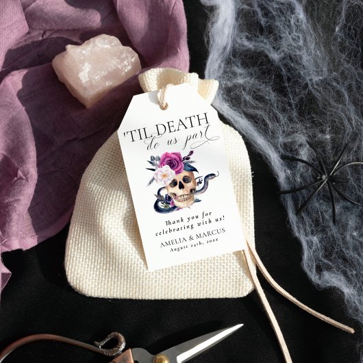 'Til Death Do US Part Paars & Black Wedding Invdin Cadeaulabel