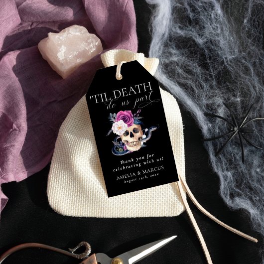 'Til Death Do US Part Paars & Black Wedding Invdin Cadeaulabel