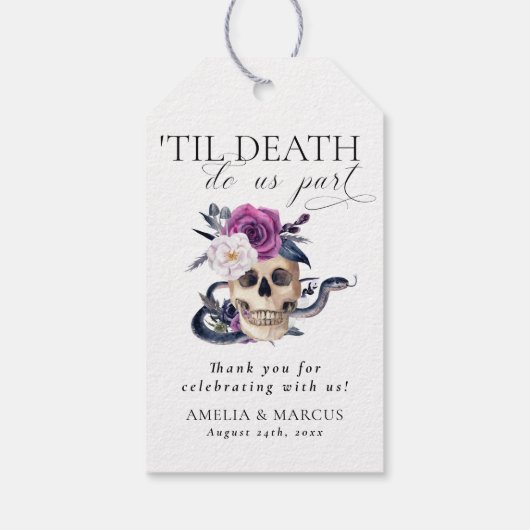 'Til Death Do US Part Paars & Black Wedding Invdin Cadeaulabel (Achterkant)