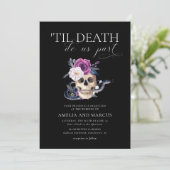 'Til Death Do US Part Paars & Black Wedding Invdin Kaart (Staand voorkant)