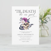 'Til Death Do US Part Paars & Black Wedding Invdin Kaart (Staand voorkant)