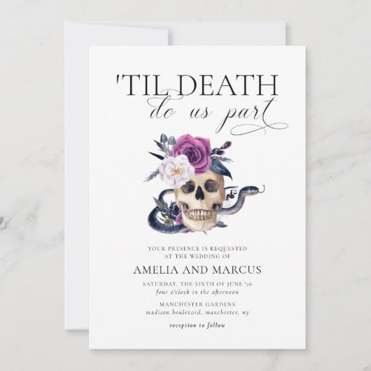 'Til Death Do US Part Paars & Black Wedding Invdin Kaart (Voorkant)