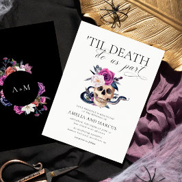 'Til Death Do US Part Paars & Black Wedding Invdin Kaart