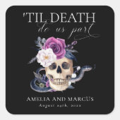 'Til Death Do US Part Paars & Black Wedding Invdin Vierkante Sticker (Voorkant)