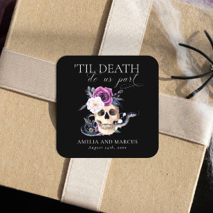 'Til Death Do US Part Paars & Black Wedding Invdin Vierkante Sticker