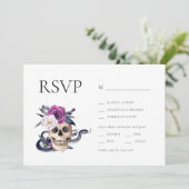 'Til Death Do us Part Paarse & Zwart RSVP Kaart (Staand voorkant)