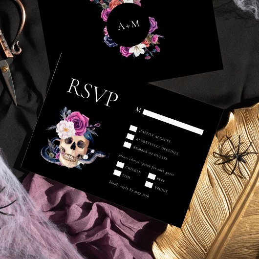 'Til Death Do us Part Paarse & Zwart RSVP Kaart