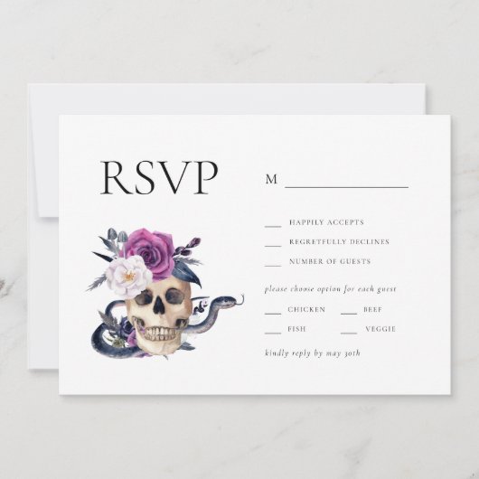 'Til Death Do us Part Paarse & Zwart RSVP Kaart (Voorkant)