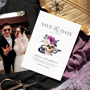 'Til Death Do Us Part Paarse & Zwart Save the Date Kaart