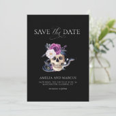 'Til Death Do Us Part Paarse & Zwart Save the Date Kaart (Staand voorkant)