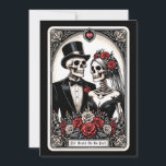 Til Death Do Us Part Rozen Tarot Wedding Kaart<br><div class="desc">Donker mooie bruiloft uitnodiging met Till Death Do Us Part gezegde, tarot card stijl en bruid en bruidegom skelet paar. Blackletter typografie voegt precies de juiste touch. Voeg uw trouwgegevens toe voor een speciale uitnodiging om uw eigen persoonlijke stijl te shows. Zie het coördineren van items in onze winkel, Enchanted...</div>