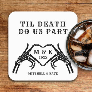Til Death Do us Part Skelet Hart Hand Wedding Kartonnen Onderzetters