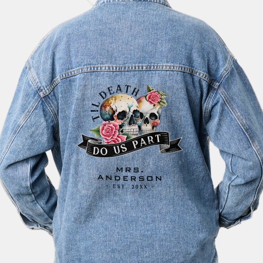 Til Death Do us Part Skulls & Rozen Mrs. Wedding Denim Jacket