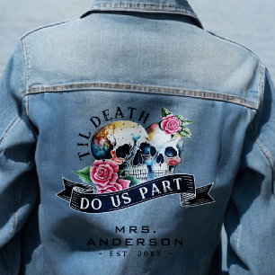 Til Death Do us Part Skulls & Rozen Mrs. Wedding Denim Jacket
