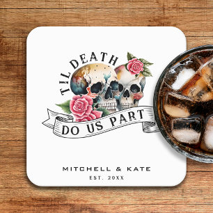 Til Death Do us Part Skulls & Rozen White Wedding Kartonnen Onderzetters