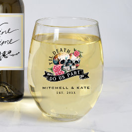 Til Death Do us Part Skulls & Rozen White Wedding Wijnglas Zonder Voet