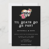Til Death Do us Part Skulls & Rozen Zwart Bruiloft Kaart (Voorkant)