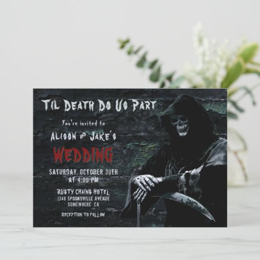 Til Death Do US Part Wedding Invitation Kaart (Staand voorkant)