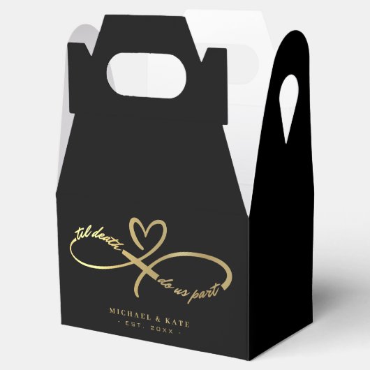 Til Death Do us Part Zwart & Goud Infinity Symbool Bedankdoosjes (Geopend)