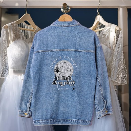 Til Death Do us Party Retro Spinnen Disco Bruiloft Denim Jacket