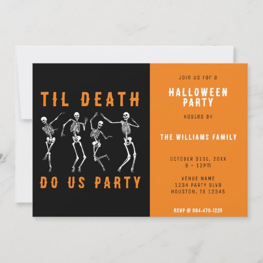 Til Death Do Us Party Skeleton Halloween Party ber Kaart (Voorkant)