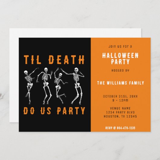 Til Death Do Us Party Skeleton Halloween Party ber Kaart (Voorkant / Achterkant)