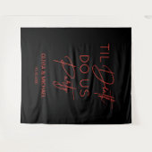 Til death do us party wedding red text backdrop wandkleed (Voorkant (horizontaal))