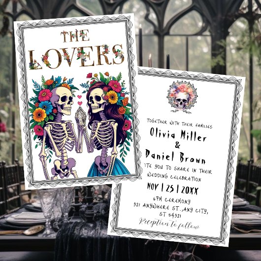 Til Death Gothic Bloemen Halloween Skelet Huwelijk Kaart