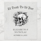 Til Death Gothic Bloemen Schedel Halloween Bruilof Wijn Etiket (Enkel label)