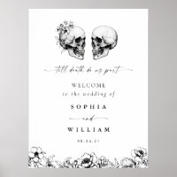 Til Death Gothic Bloemen Schedel Zwart Trouwbord