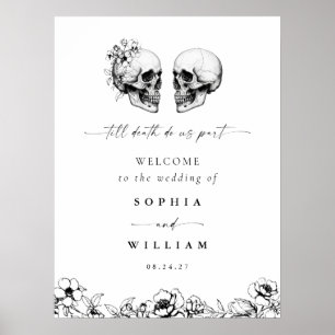 Til Death Gothic Bloemen Schedel Zwart Trouwbord Poster