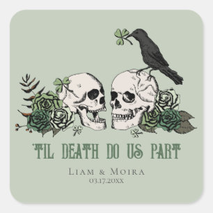 Til Death Gothic Bloemschedel Ierse bruiloft Vierkante Sticker