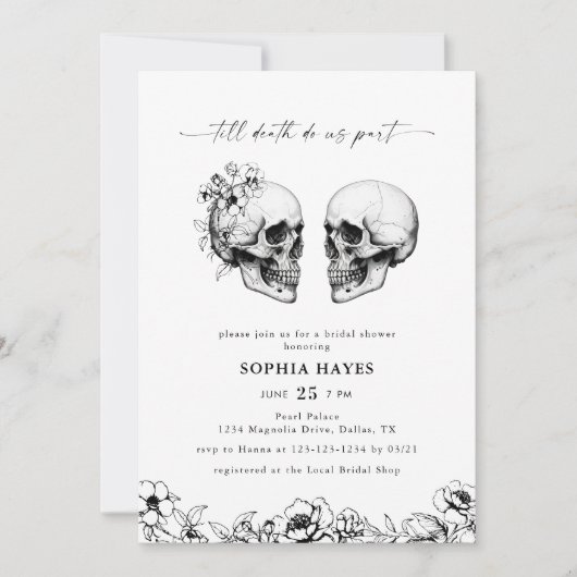 Til Death Gothic Bloemschedel Zwart Vrijgezellenfe Kaart (Voorkant)