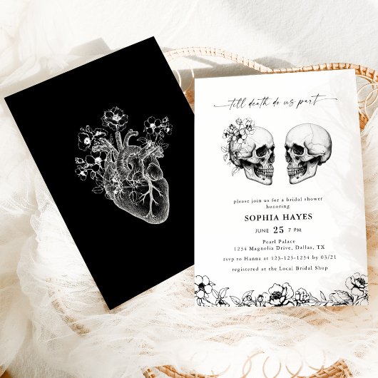 Til Death Gothic Bloemschedel Zwart Vrijgezellenfe Kaart