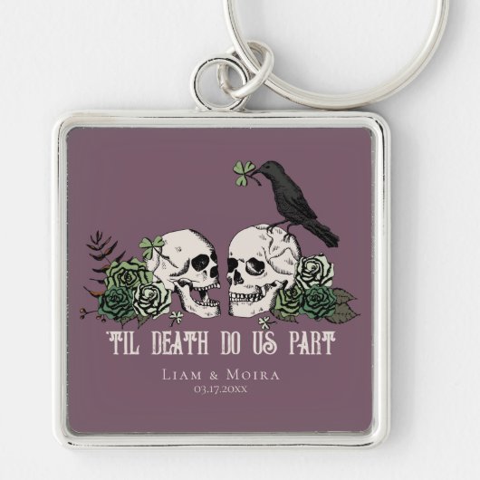 Til Death Gothic Blush Roze Bloemen Schedel Sleutelhanger (Voorkant)