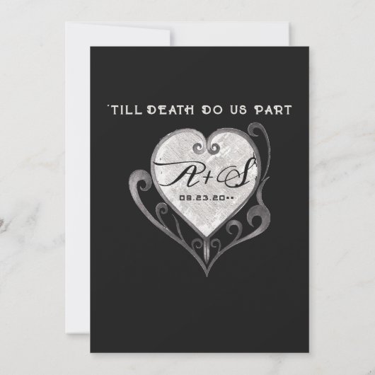 'Til Death Gothic Glam Schedel Zwart Bloemen Bruil Kaart (Achterkant)