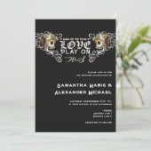 Til Death Gothic Glam Schedel Zwart Bloemen Bruilo Kaart (Staand voorkant)